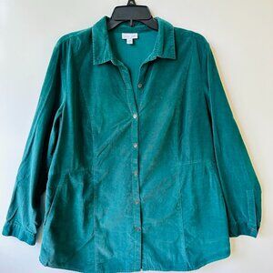 J. Jill Womens Green Corduroy Shirt Jacket Size L Button Up Classic Core Retro